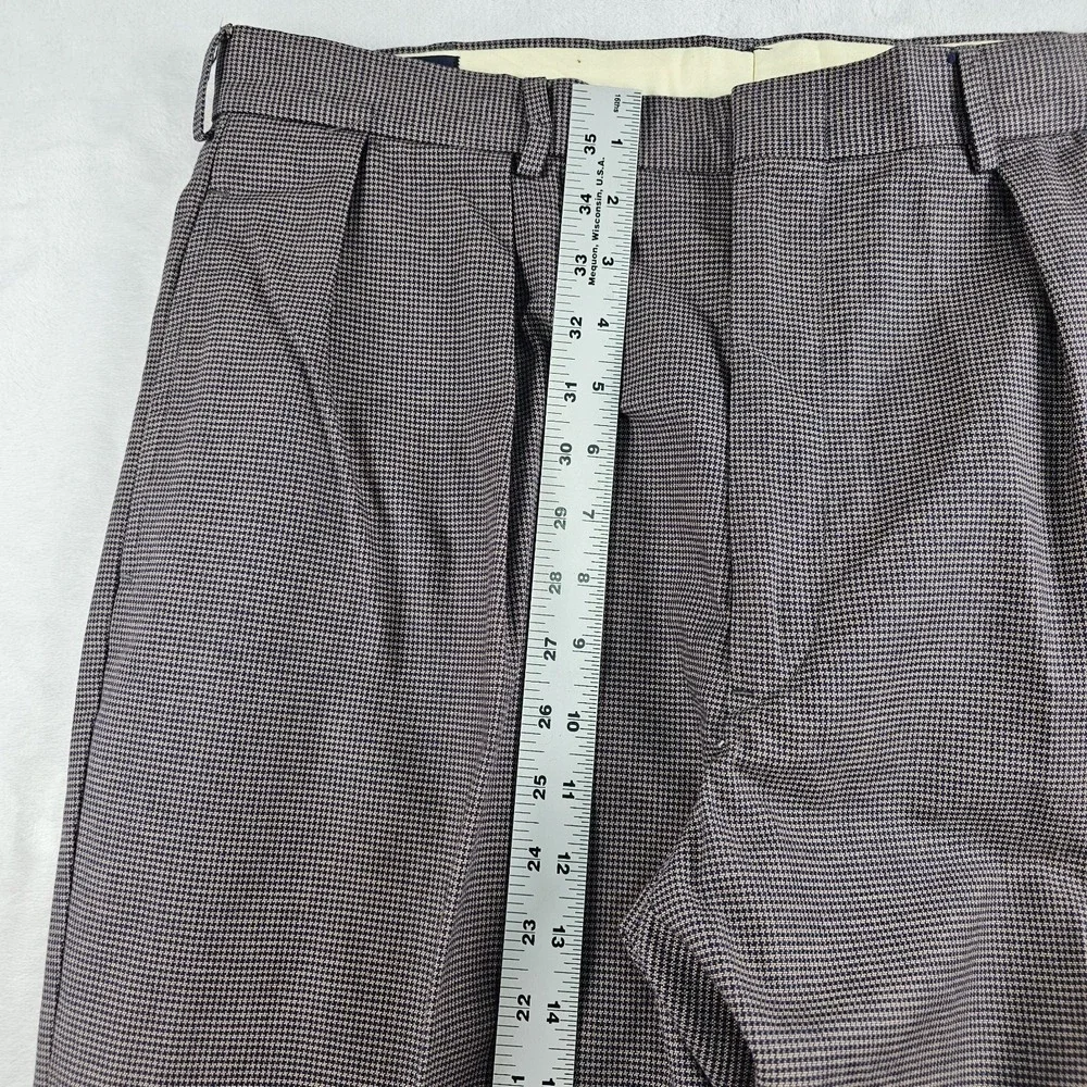 Vtg Polo Ralph Lauren Pleated Houndstooth Trousers 34x30 Cotton Navy Blue Brown